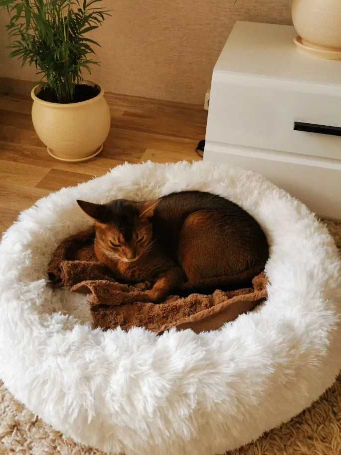 Super Soft Round Pet Bed Long Plush Dog House for Medium Dogs 