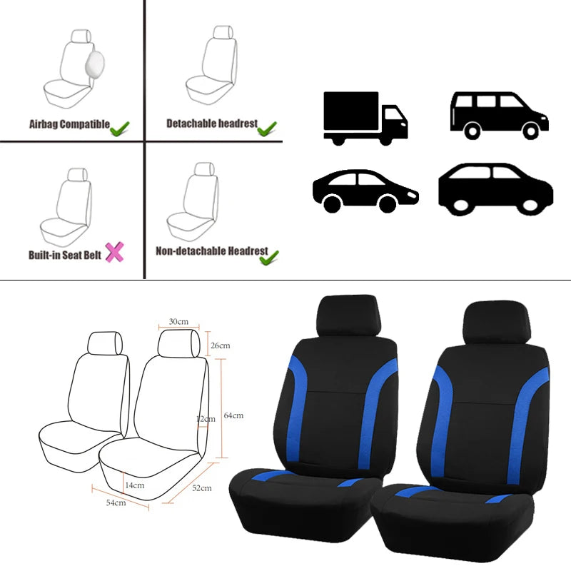 AUTO PLUS Juego de fundas de asiento de coche de poliéster, universales, deportivas, se ajustan a la mayoría de coches, de tela lisa, Bicolor, elegantes accesorios de coche, Protector de asiento