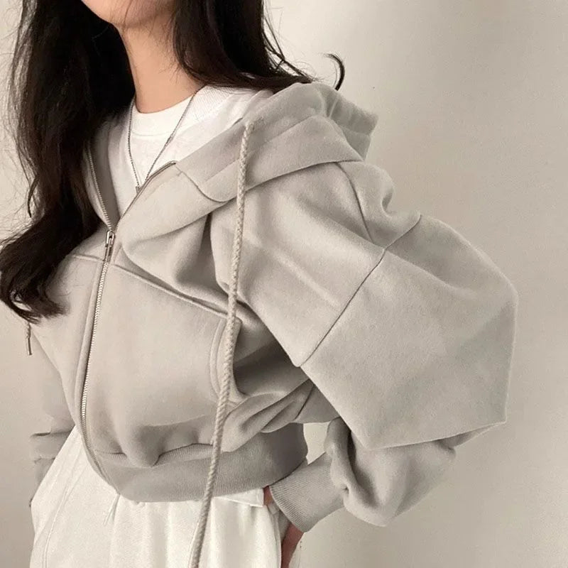 Sudadera con capucha para mujer, forro polar, versátil, recortada, suave, silue