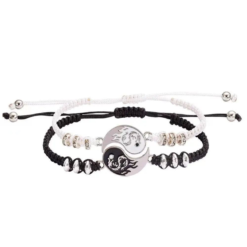 Best Friend Bracelets for 2 Matching Adjustable Cord Bracelets, Yin Yang, 