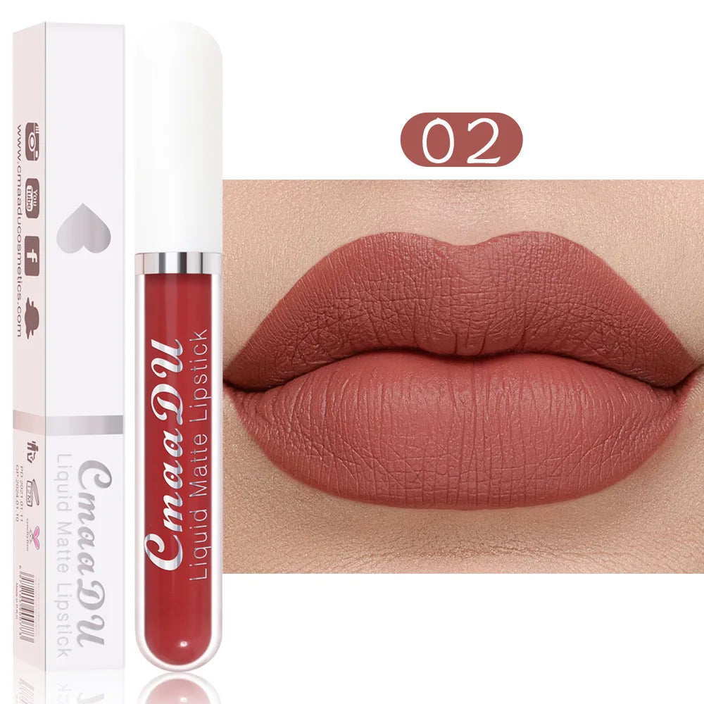 Brillo de labios mate de terciopelo de larga duración para mujer, lápiz labial líquido, maquillaje de labios, belleza roja, taza antiadherente, brillo de labios impermeable, 18 colores