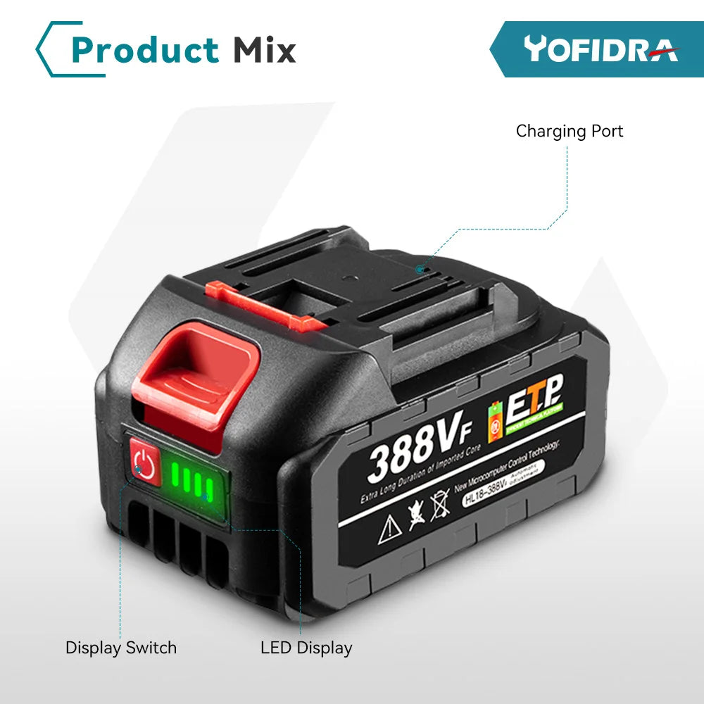 YOFIDRA-martillo eléctrico sin escobillas de 26MM, taladro rotativo multifuncional inalámbrico, herramientas eléctricas recargables para batería Makita de 18V