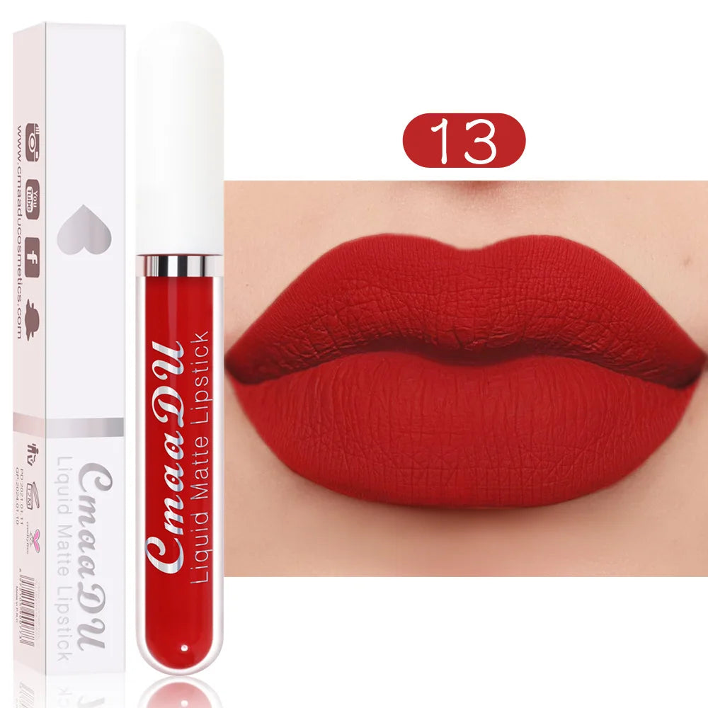 Brillo de labios mate de terciopelo de larga duración para mujer, lápiz labial líquido, maquillaje de labios, belleza roja, taza antiadherente, brillo de labios impermeable, 18 colores