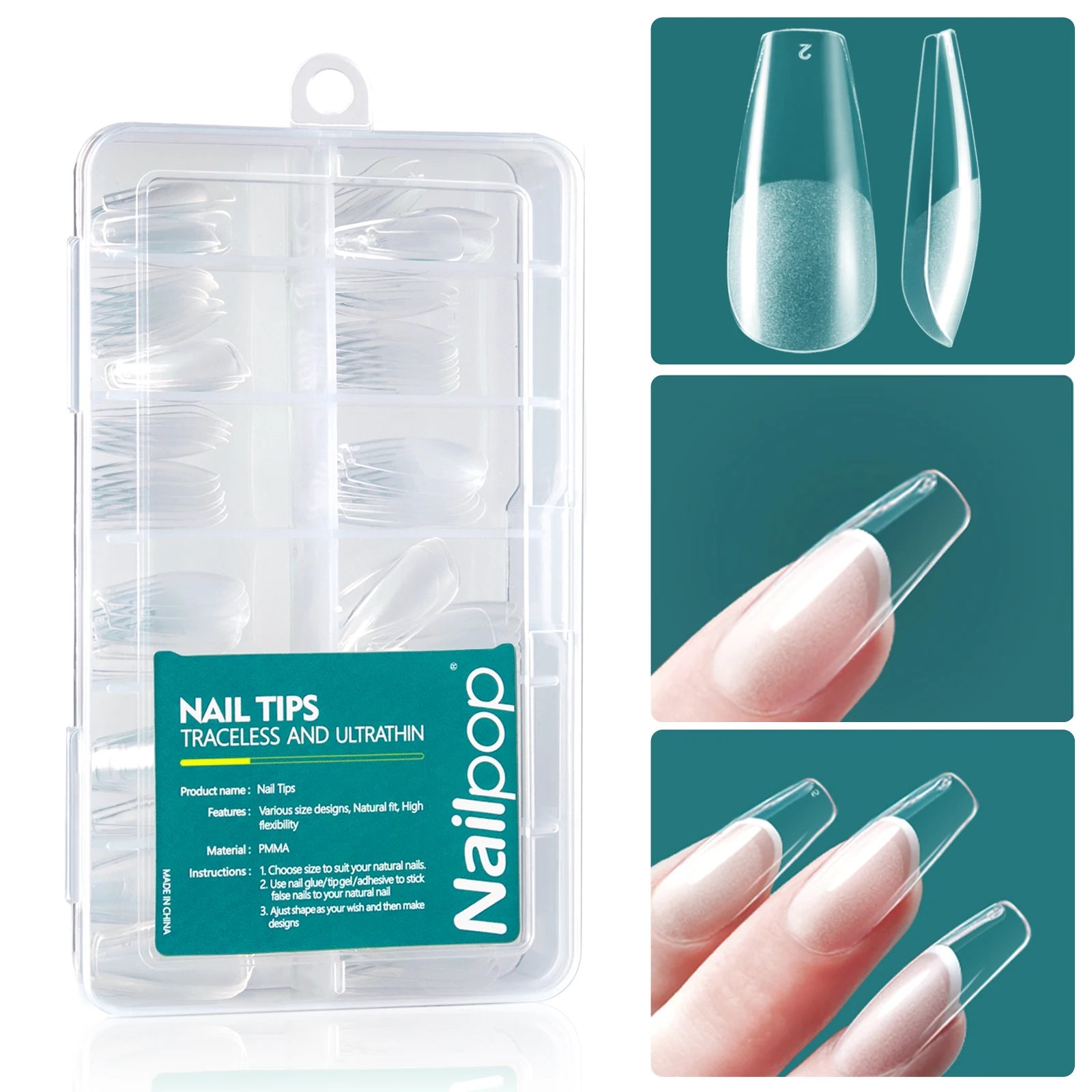 Nailpop-Uñas acrílicas de 120 piezas, cápsula falsa, almendra corta, ataúd cuadrado, extensión de uñas artificiales, puntas de Gel suave, accesorios, herramientas
