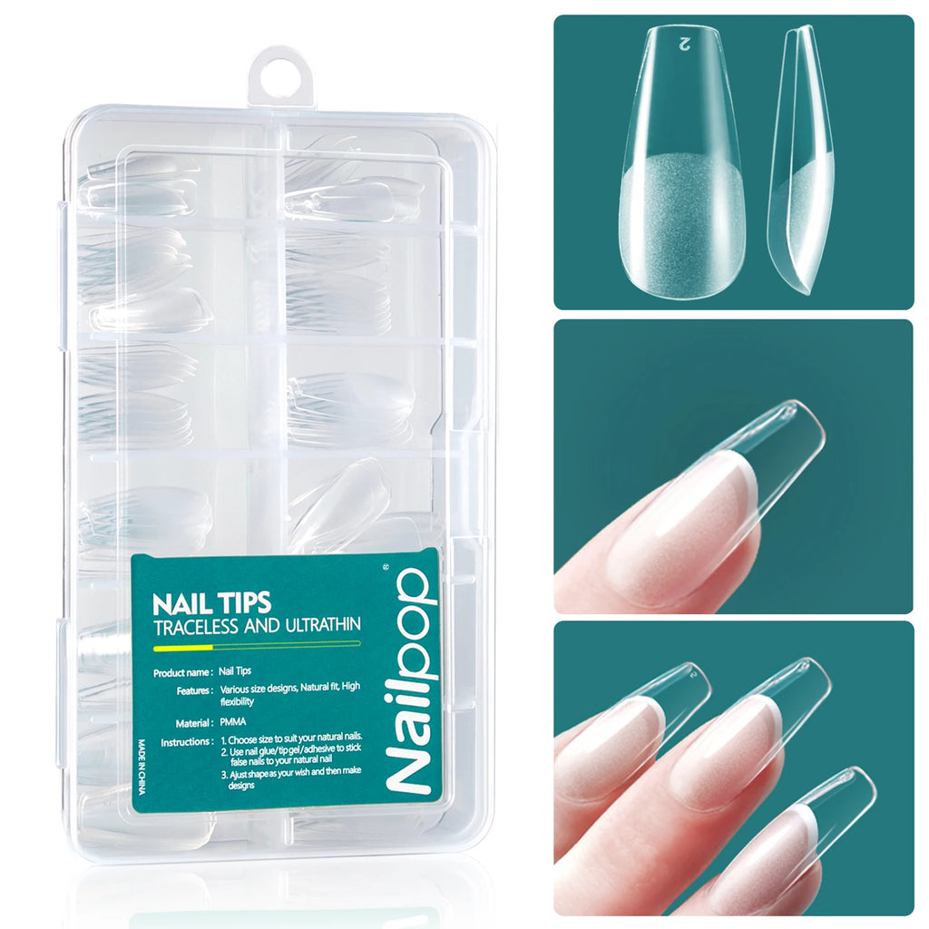 Nailpop-Uñas acrílicas de 120 piezas, cápsula falsa, almendra corta, ataúd cuadrado, extensión de uñas artificiales, puntas de Gel suave, accesorios, herramientas