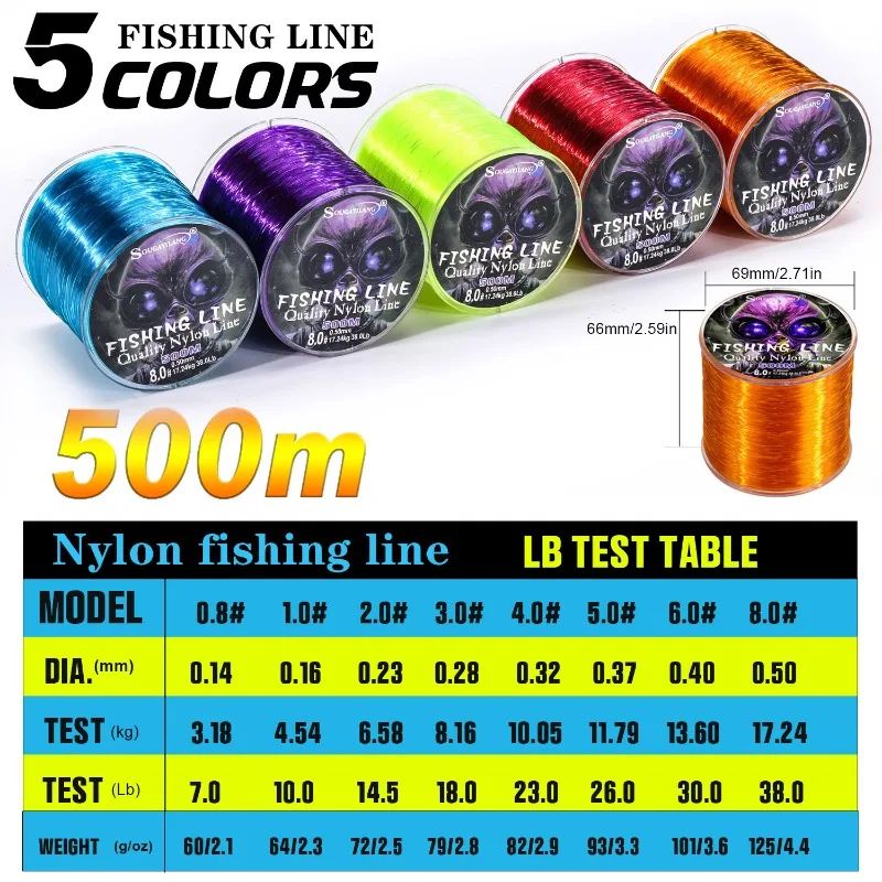 Línea de pesca de nailon Sougayilang, 100m, 500m, línea monofilamento japonesa súper fuerte, arrastre máximo 7-38LB, línea de carpa de agua dulce y salada