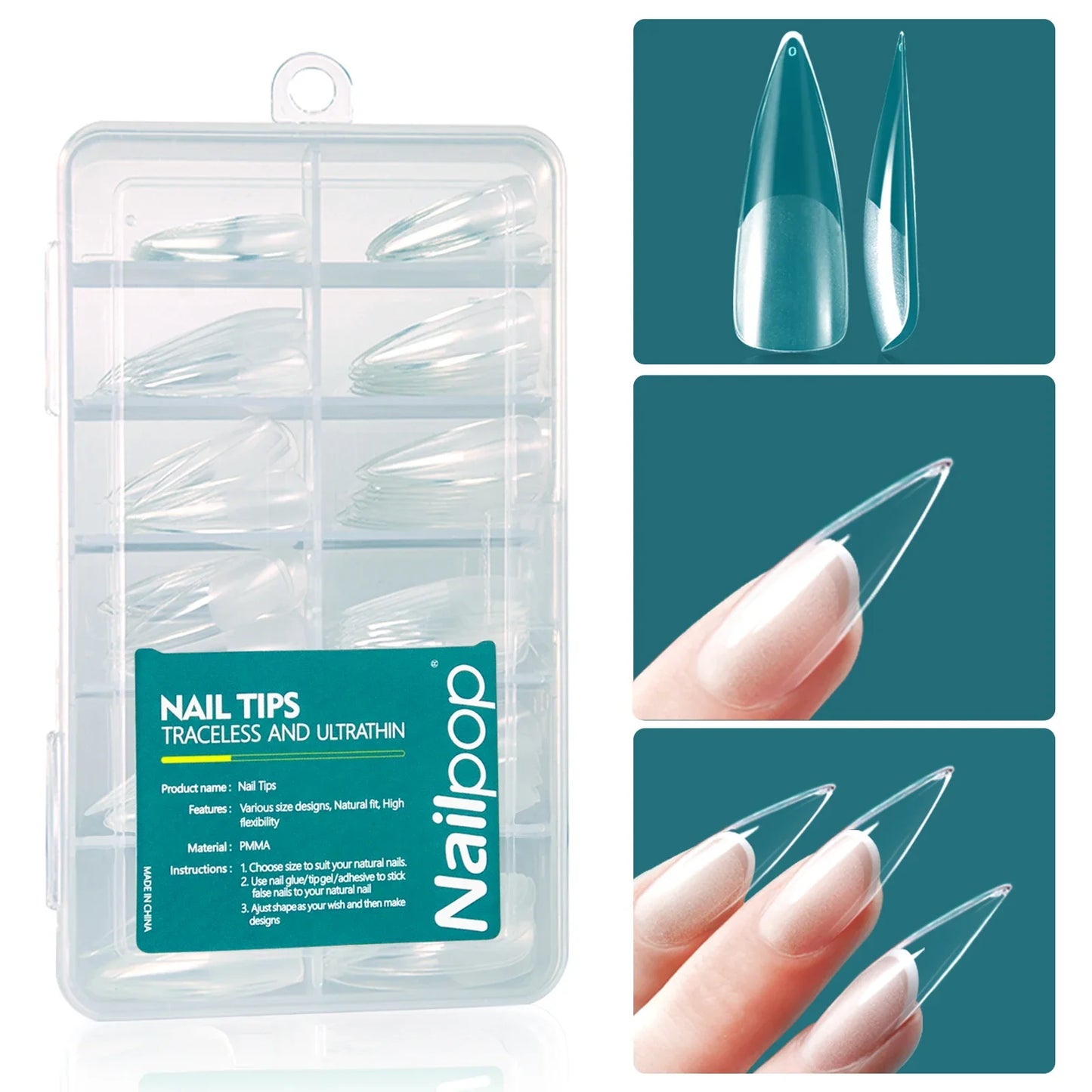 Nailpop-Uñas acrílicas de 120 piezas, cápsula falsa, almendra corta, ataúd cuadrado, extensión de uñas artificiales, puntas de Gel suave, accesorios, herramientas