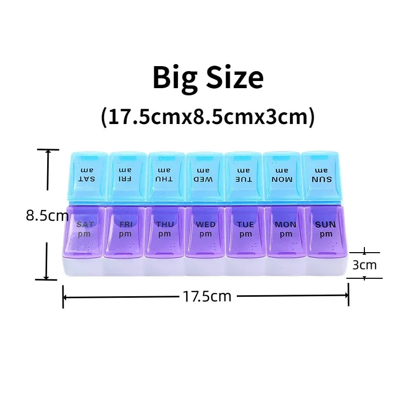 Weekly Portable Travel Pill Box 7 Days Organizer 14 Grids Cont