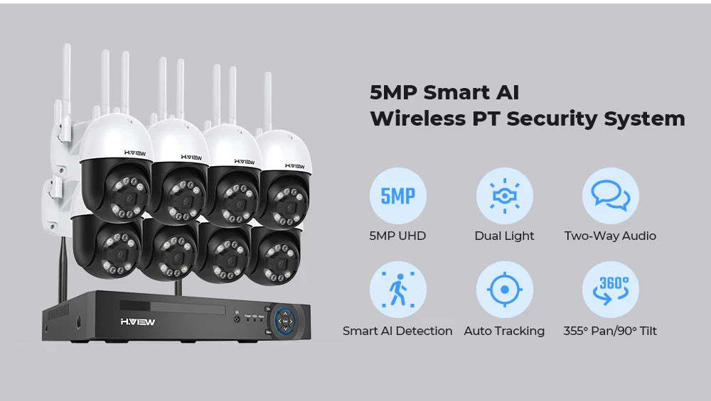 H.view-cámara de seguridad inalámbrica con Wifi, Kit de videovigilancia NVR para interior y exterior, Audio bidireccional, 8 canales, 5MP, Xmeye