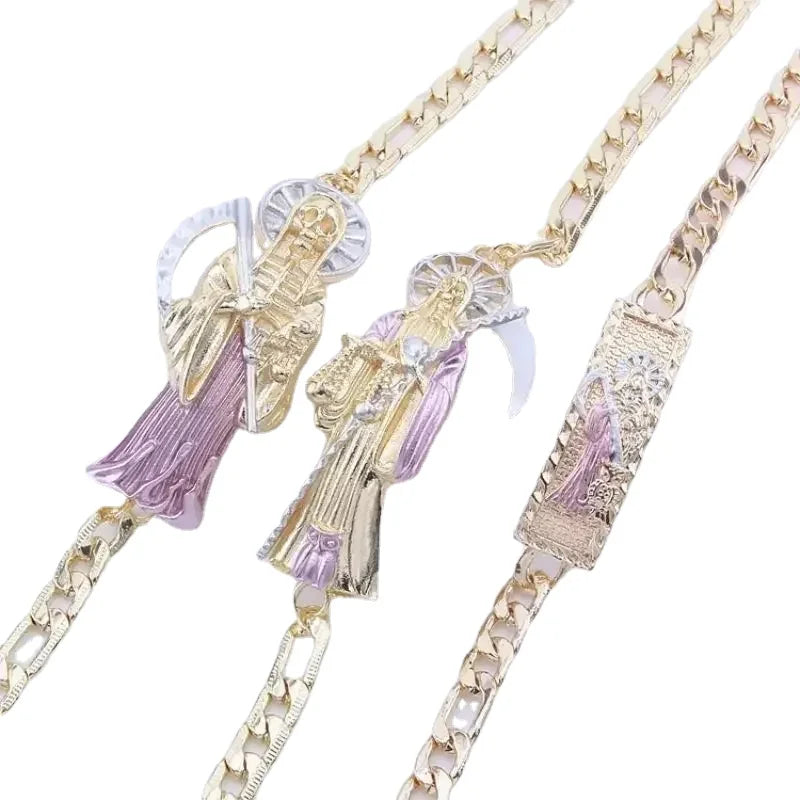 Pulsera de la suerte para hombre, joyería de Oro Laminado, pulsera religiosa de