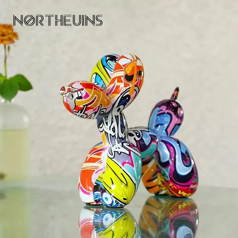 Resin Graffiti Balloon Dog Figurines Indoor Home Decoration 