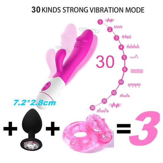 30 Speed ​​Dual Motor Rabbit Vibrator Silicone Sex Toy for Women 