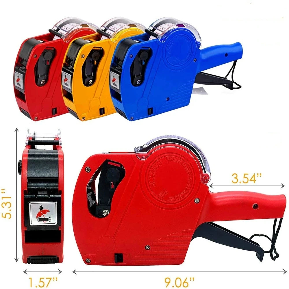 Pistola portátil de etiqueta de precio de 8 dígitos, MX-5500 con 1 máquina de codificación de tinta, pistola de etiqueta de precio para tiendas minoristas, supermercado, $ €