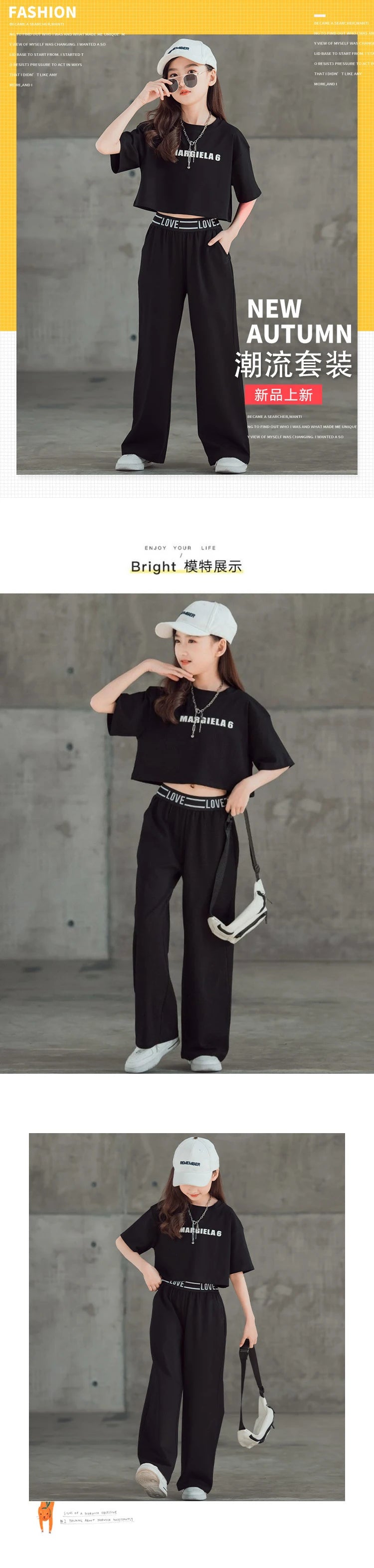 Teenage Girls Summer Clothing Sets Letter Tops and Pant