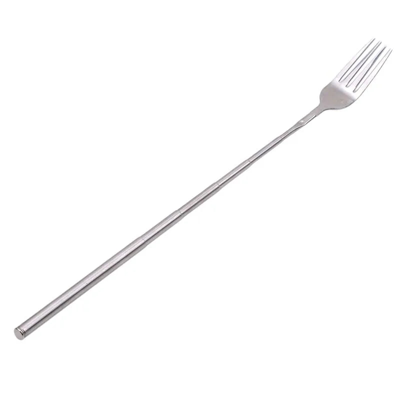Stainless Silver Telescopic Extendable Fork Long Dinner Cutlery 