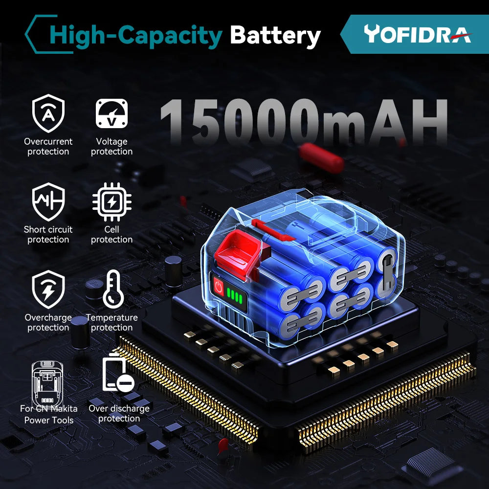 YOFIDRA-martillo eléctrico sin escobillas de 26MM, taladro rotativo multifuncional inalámbrico, herramientas eléctricas recargables para batería Makita de 18V