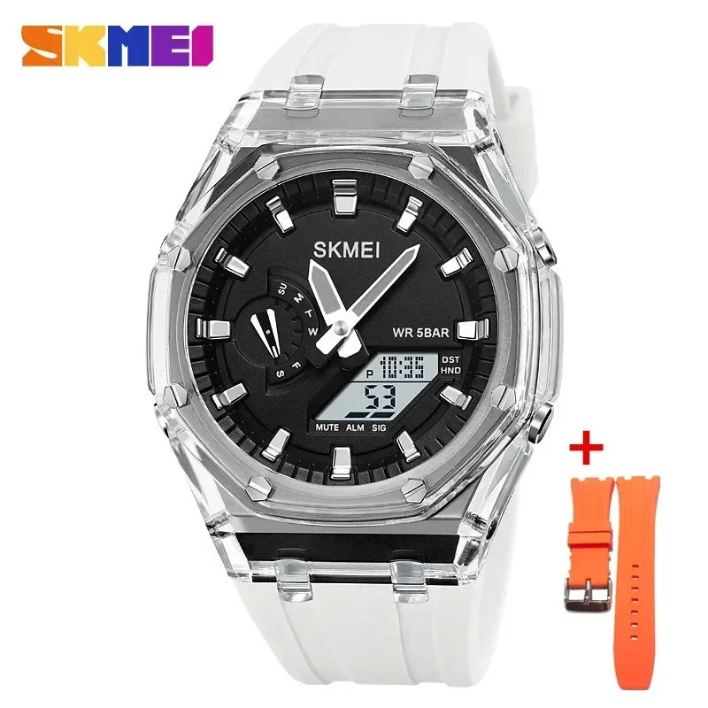 SKMEI-Reloj de pulsera electrónico para hombre, cronómetro de cuenta atrás, resistente al agua, con luz Led, movimiento, 5 despertadores, 2 tiempos, Digital, 2100