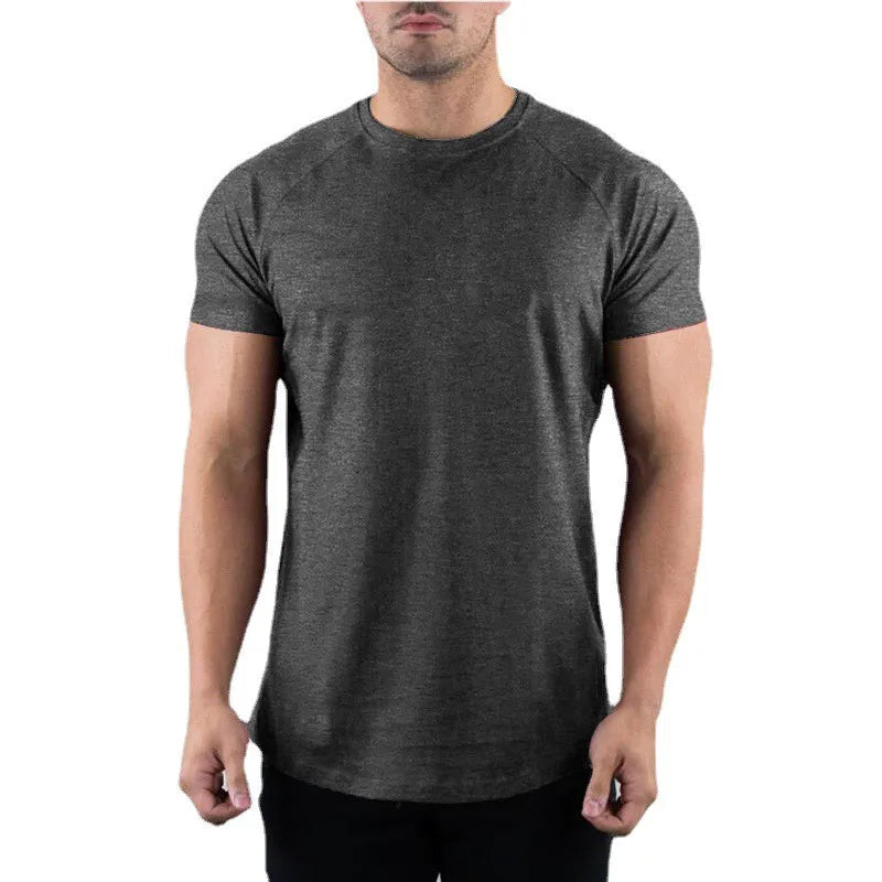 Men's Solid Gym T-shirt Summer Fitness Clothing Short Sleeve O-Neck T-shirt Cotton Slim Fit Bodybuilding Workout Tops 