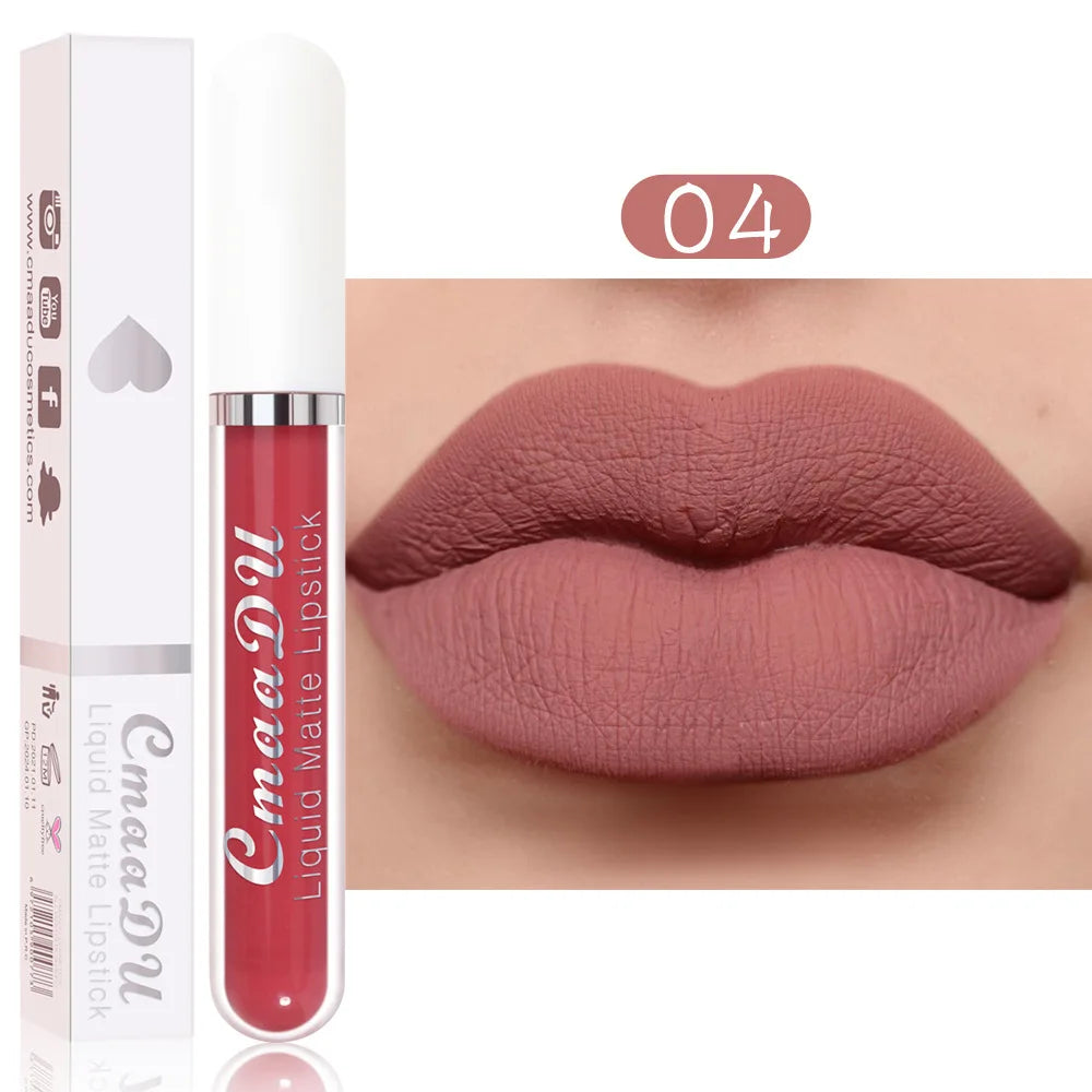 Brillo de labios mate de terciopelo de larga duración para mujer, lápiz labial líquido, maquillaje de labios, belleza roja, taza antiadherente, brillo de labios impermeable, 18 colores