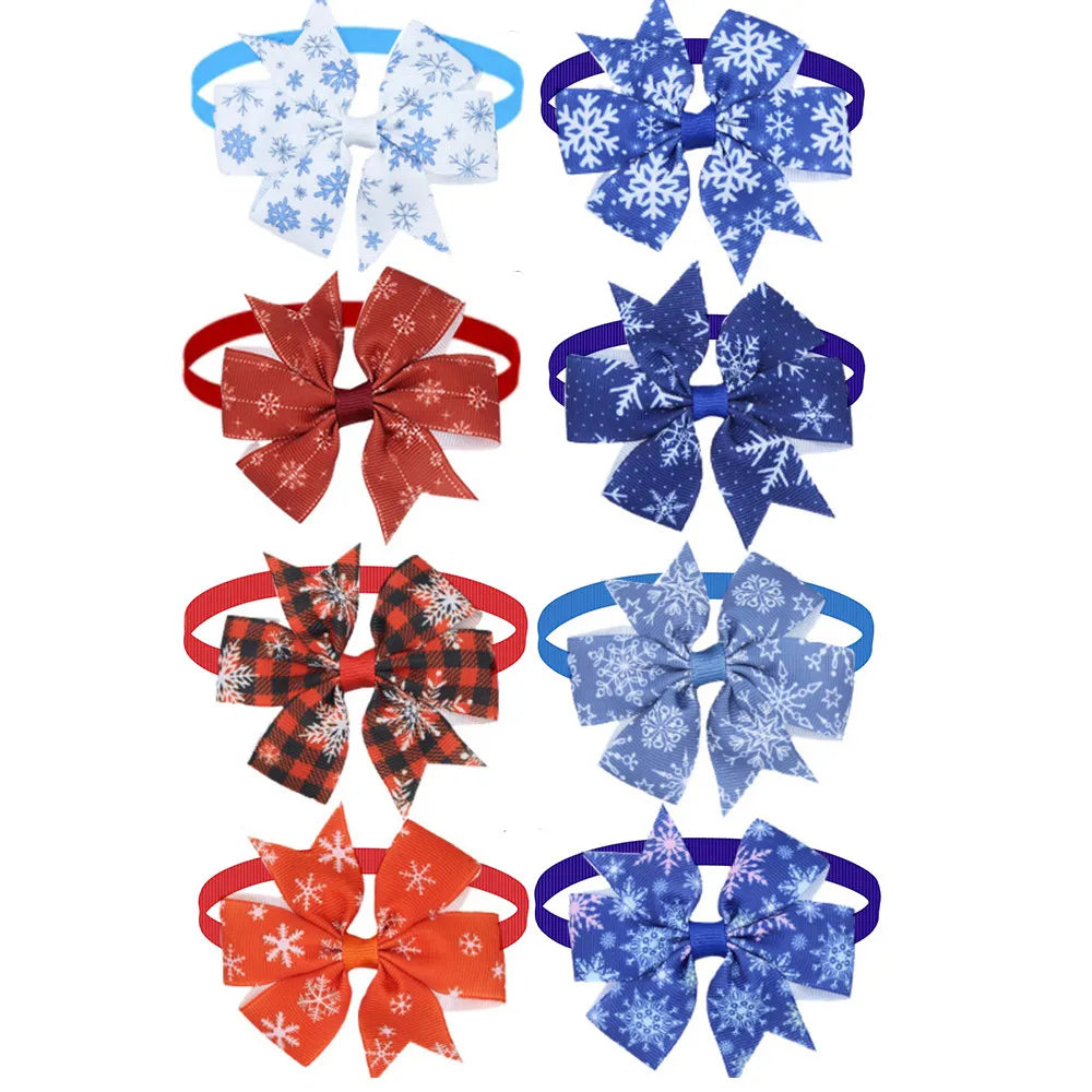 50 pieces. Winter Style Small Dog Accessories Cute Snowflake Pet Cat Bows for Dogs