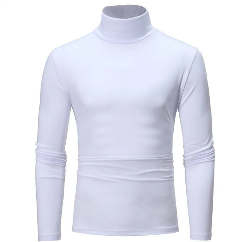 Camiseta de cuello alto para hombre, Jersey ajustado de algodón de manga larga,