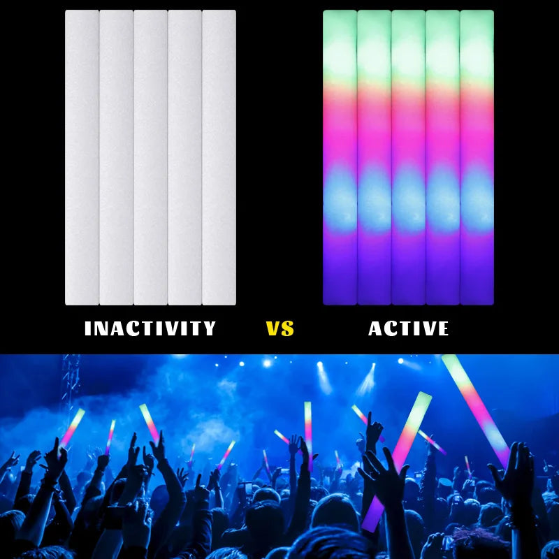 15/30pcs LED Glow Sticks Colorful RGB Glow Foam Stick 