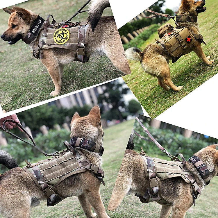 Military Tactical Large Dog Harness with Rope Reflective Handle Rop 