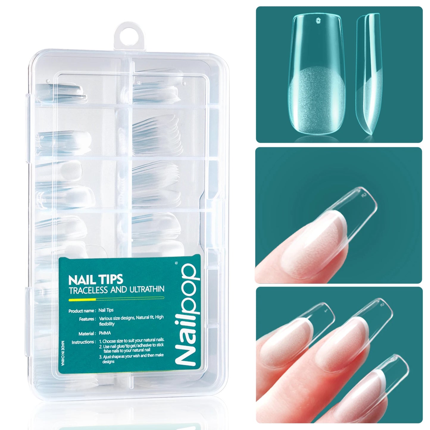 Nailpop-Uñas acrílicas de 120 piezas, cápsula falsa, almendra corta, ataúd cuadrado, extensión de uñas artificiales, puntas de Gel suave, accesorios, herramientas