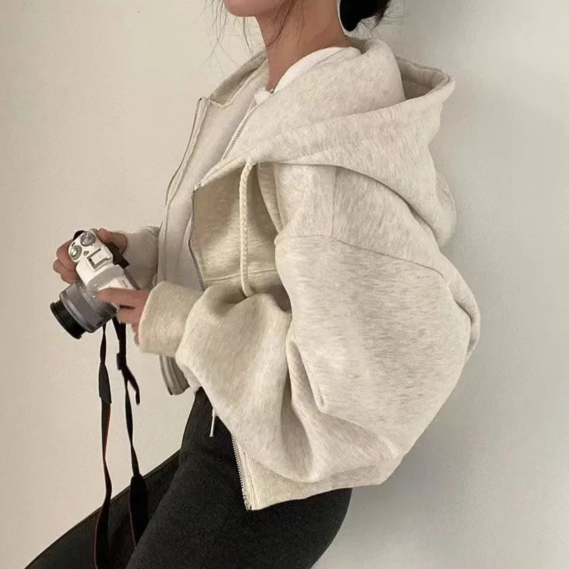 Sudadera con capucha para mujer, forro polar, versátil, recortada, suave, silue