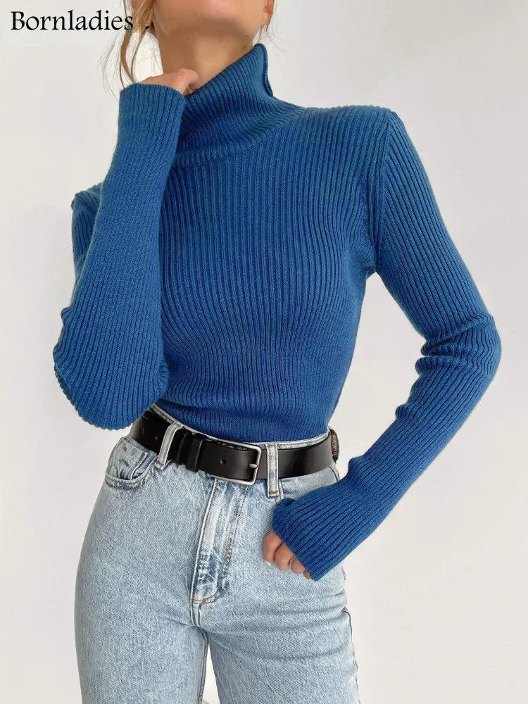 Bornladies Women Turtleneck Basic Sweaters Slim Tops Sweater 