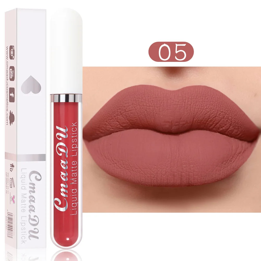 Brillo de labios mate de terciopelo de larga duración para mujer, lápiz labial líquido, maquillaje de labios, belleza roja, taza antiadherente, brillo de labios impermeable, 18 colores