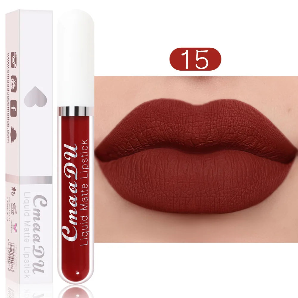 Brillo de labios mate de terciopelo de larga duración para mujer, lápiz labial líquido, maquillaje de labios, belleza roja, taza antiadherente, brillo de labios impermeable, 18 colores