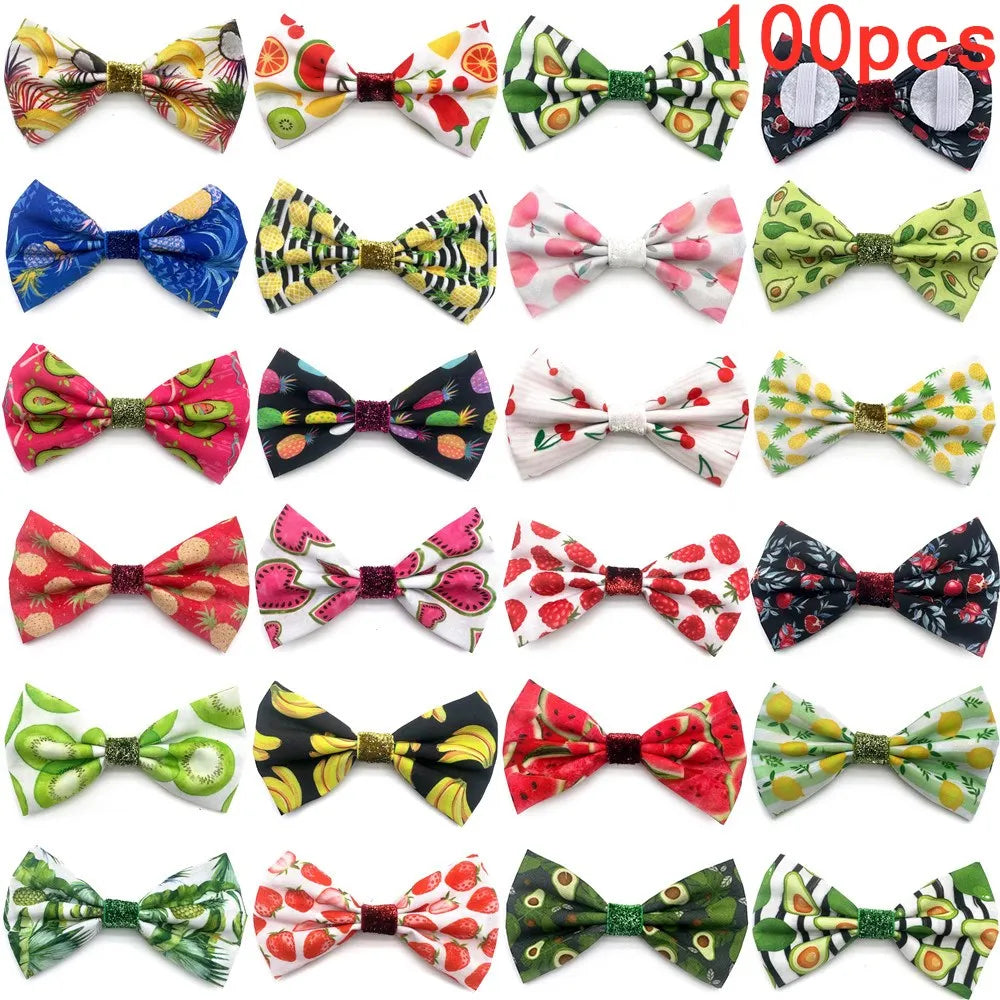 50/100 Pcs Mixcolor Pet Products Bow Tie Summer Fruit Style Co