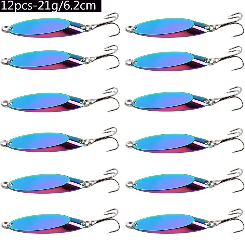 Señuelos de pesca hundidos de Metal, 12 Uds., 1,5g-60g, cuchara, señuelo de Jigging, cebo duro Artificial, trucha, lubina, señuelo de mar, aparejos de pesca de agua salada