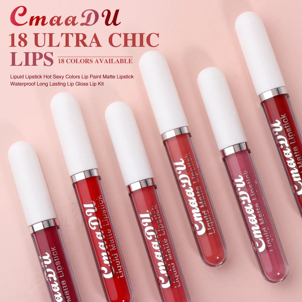 Brillo de labios mate de terciopelo de larga duración para mujer, lápiz labial líquido, maquillaje de labios, belleza roja, taza antiadherente, brillo de labios impermeable, 18 colores