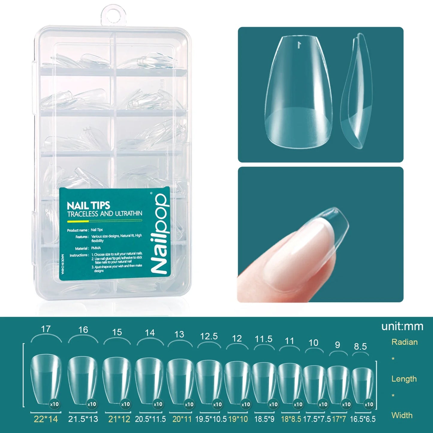 Nailpop-Uñas acrílicas de 120 piezas, cápsula falsa, almendra corta, ataúd cuadrado, extensión de uñas artificiales, puntas de Gel suave, accesorios, herramientas