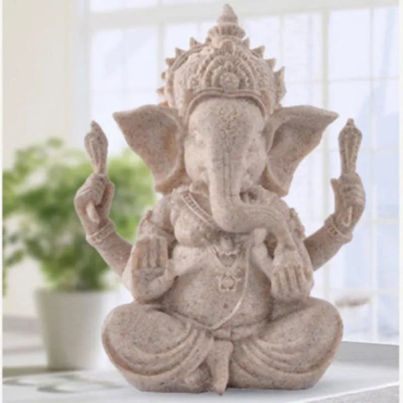 Sandstone Ganesha Buddha Elephant Statue Handmade Sculpture 