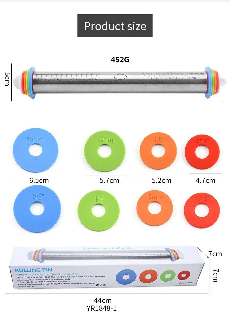Rodillo ajustable de acero inoxidable, herramienta para hornear Fondant, rodillo para pasteles, masa, 43cm
