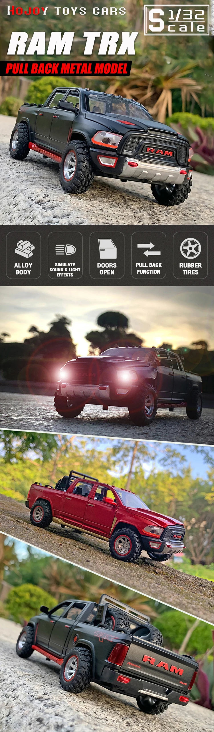1/32 Scale RAM TRX Pickup Truck Alloy Diecast Toy Cars 