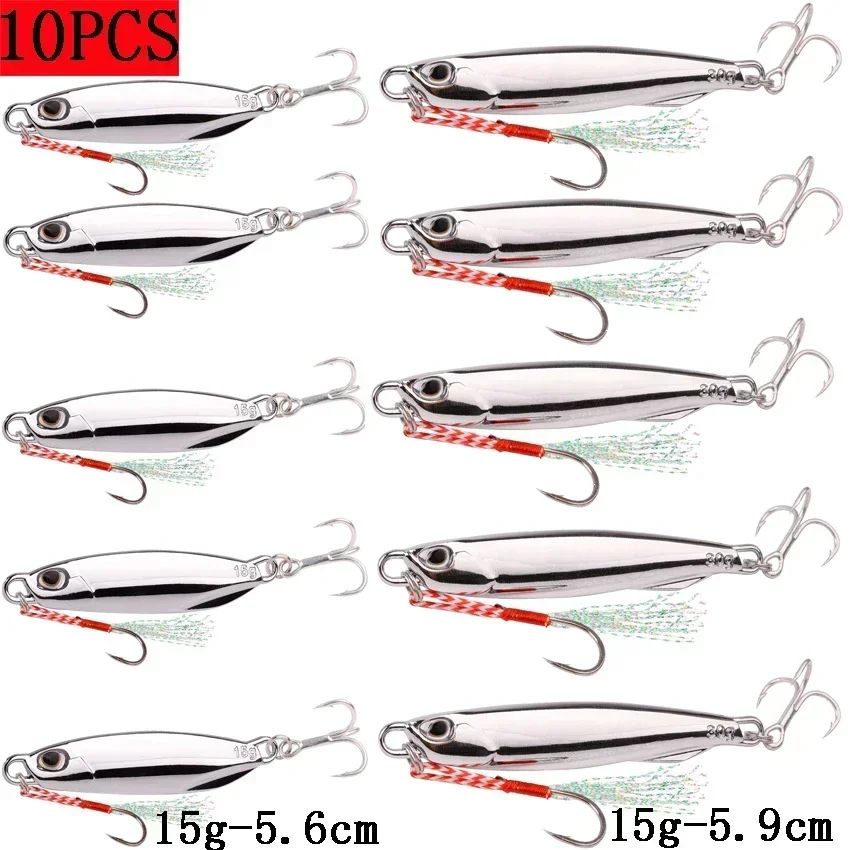 Juego de Señuelos de Pesca, 10 Uds., plantillas de 20G, 30G, 40G, Jigbait, señuelo de Pesca chapado en plata, señuelos fundidos en la orilla, cebo de Metal, señuelo de Pesca Artificial