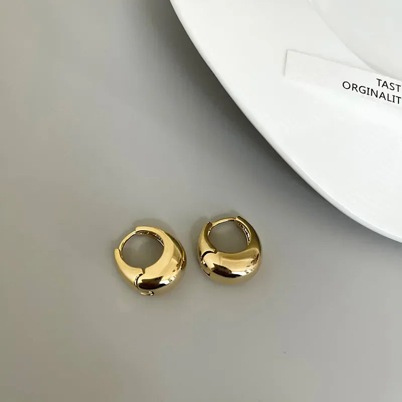 Gothic Simple Wide Piercing Hoop Earrings for Women Gold Silver Color 