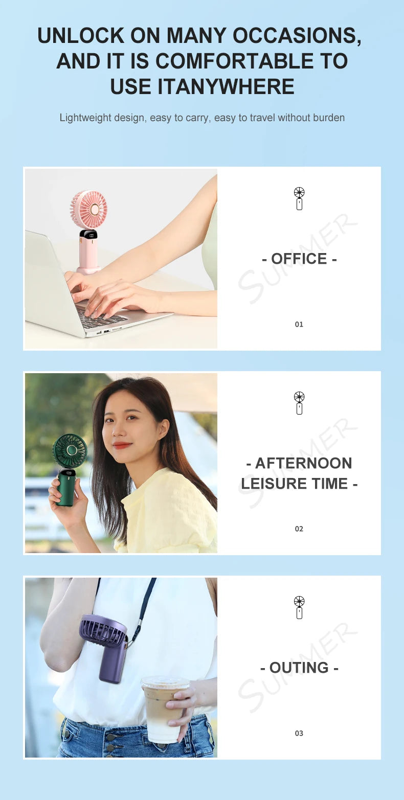 Mini USB Handheld Fan Portable Folding Neck Hanging Fan 