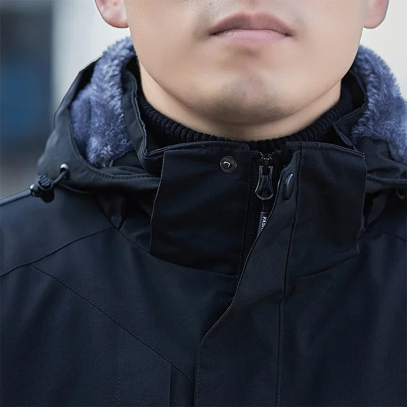 Men's Plush Waterproof Jacket Casual Windproof Cotton Coat 