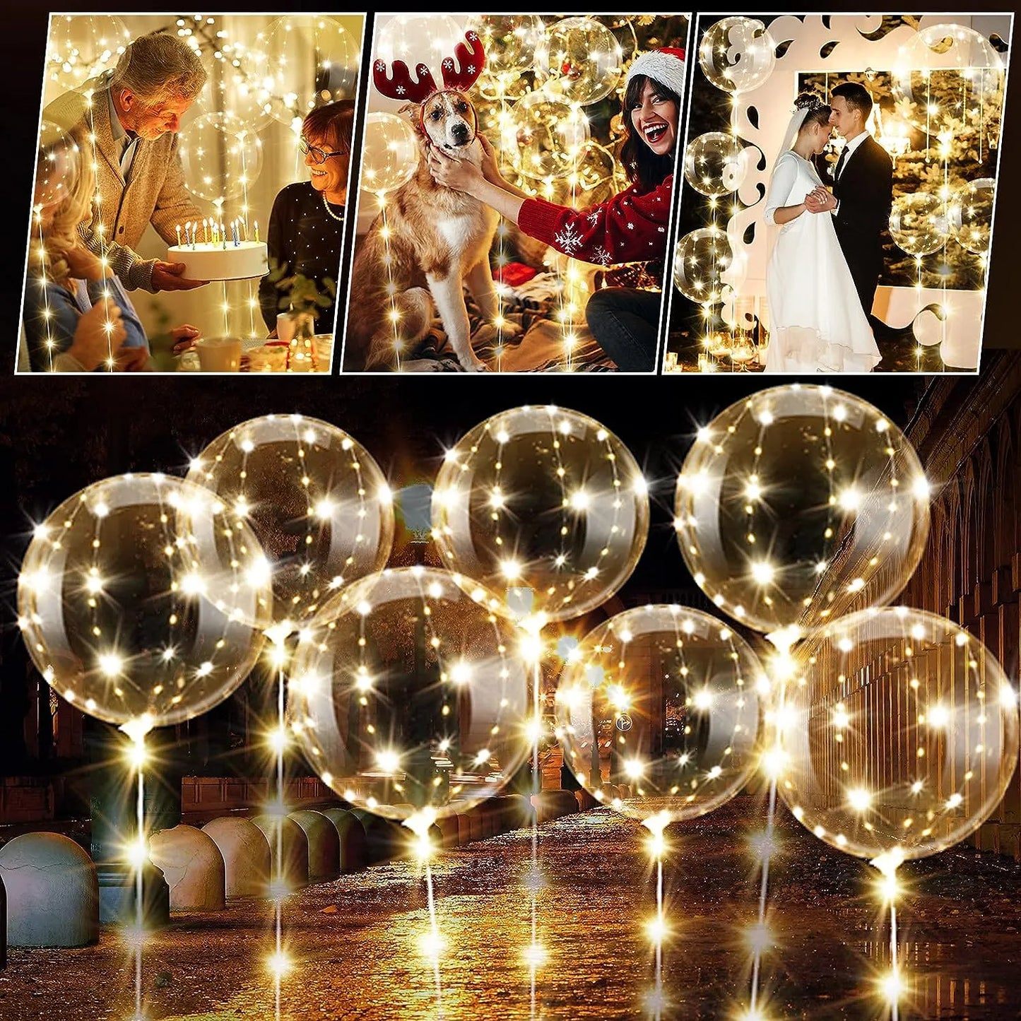 Transparent Balloons with LED String Lights 3M Bubble Balloon Decoration 