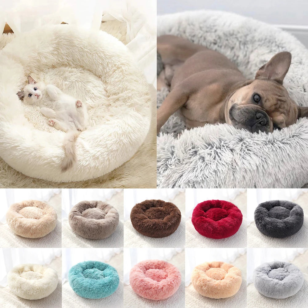 Super Soft Round Pet Bed Long Plush Dog House for Medium Dogs 