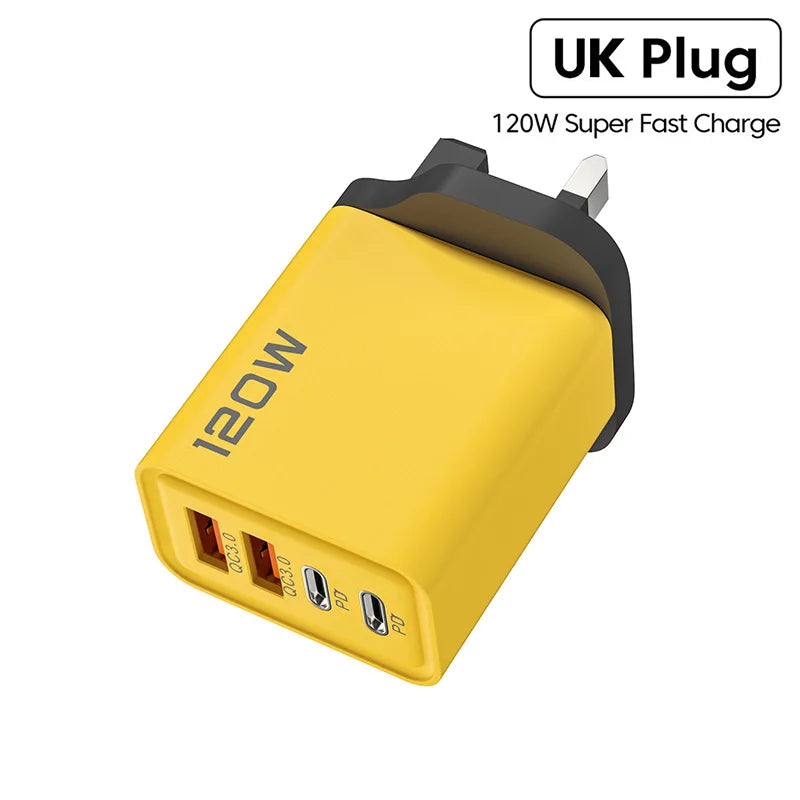 Cargador USB tipo C de 4 puertos, adaptador de carga rápida 120, 3,0 W, PD, para iPhone 15, 14, 13, Samsung y Xiaomi