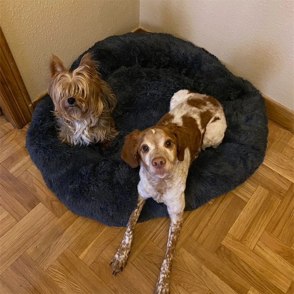 Cama redonda supersuave para mascotas, casa de felpa larga para perros medianos