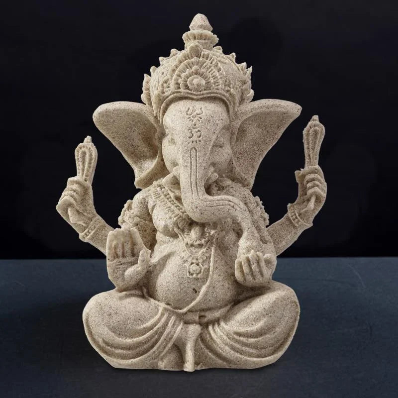 Sandstone Ganesha Buddha Elephant Statue Handmade Sculpture 