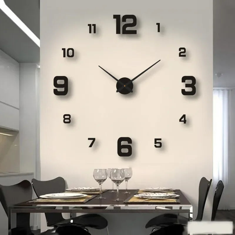 Reloj de pared grande 3D de diseño moderno, cronógrafo de cuarzo artesanal, pegatinas de espejo acrílico, decoración del hogar y sala de estar, 2024