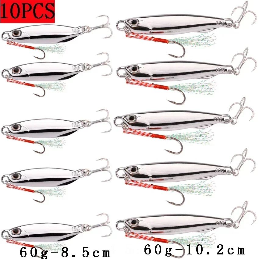 Juego de Señuelos de Pesca, 10 Uds., plantillas de 20G, 30G, 40G, Jigbait, señuelo de Pesca chapado en plata, señuelos fundidos en la orilla, cebo de Metal, señuelo de Pesca Artificial